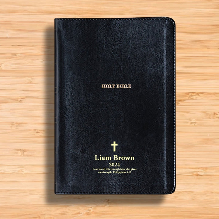 NKJV Black Study Size Thinline Holy Bible Large Print