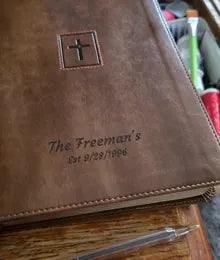 A brown personalized family Bible