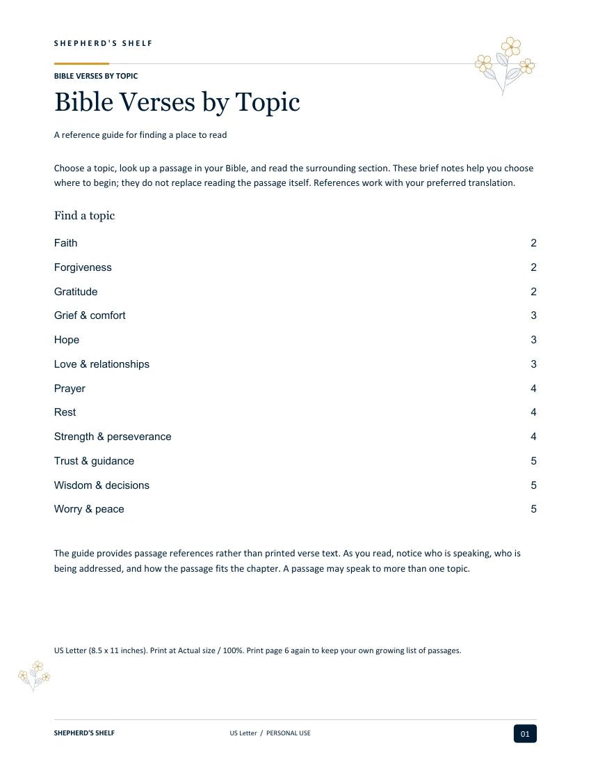 Bible Verses by Topic — first page from the finished US Letter PDF