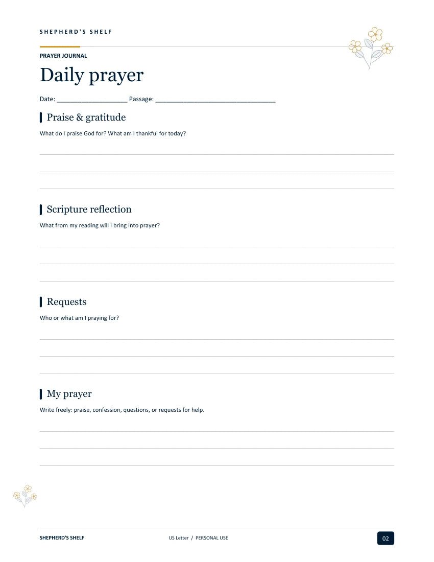 Prayer Journal — printable worksheet page from the finished US Letter PDF