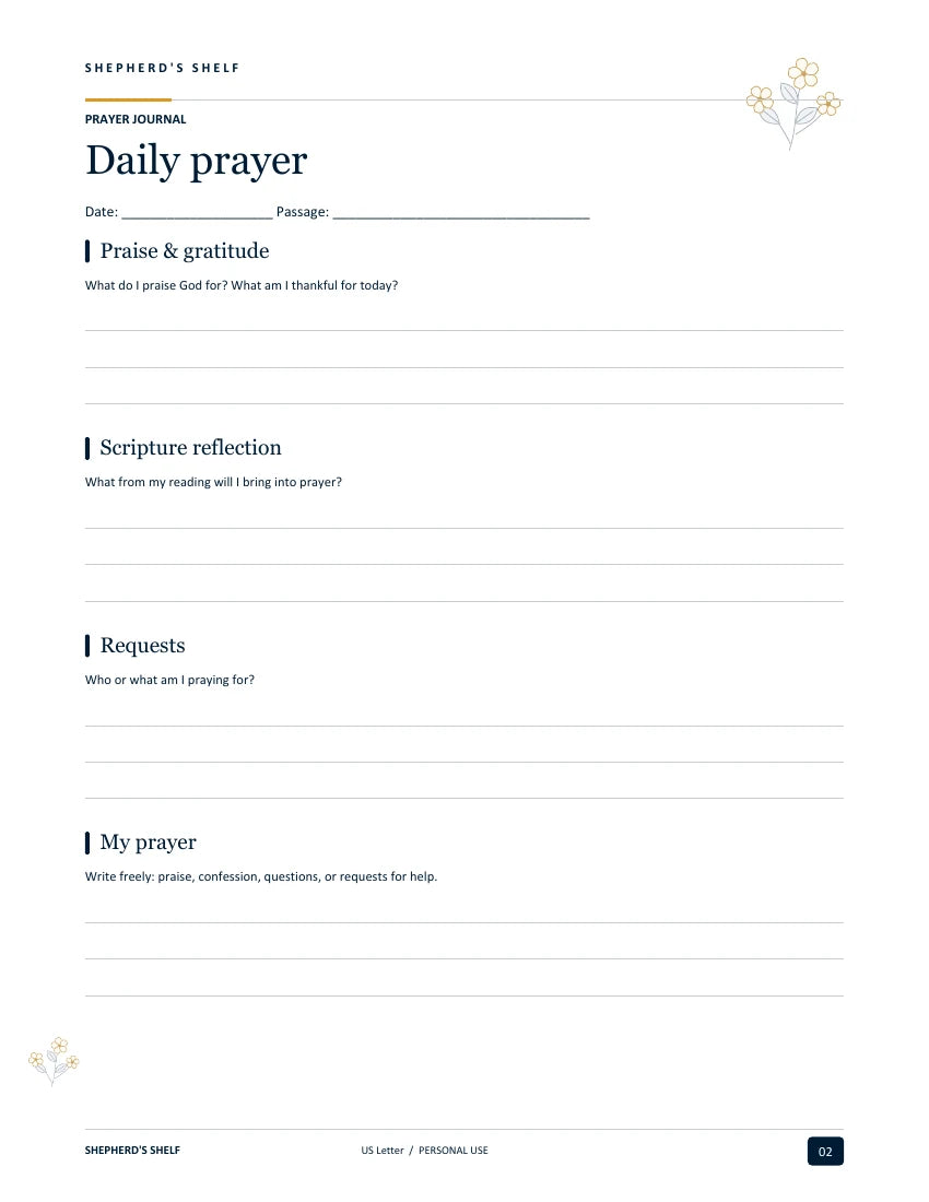 Prayer Journal — printable worksheet page from the finished US Letter PDF