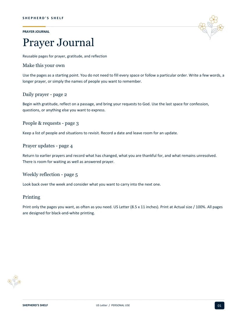 Prayer Journal — first page from the finished US Letter PDF