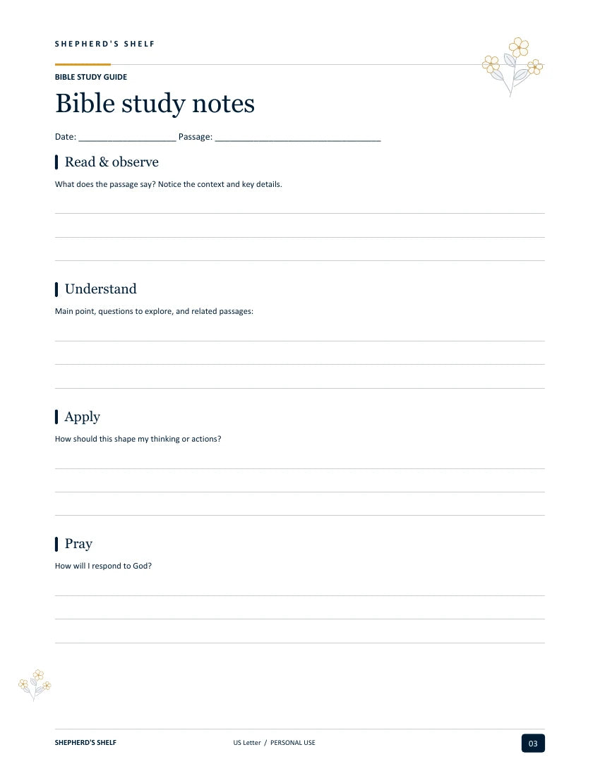 Bible Study Guide — printable worksheet page from the finished US Letter PDF