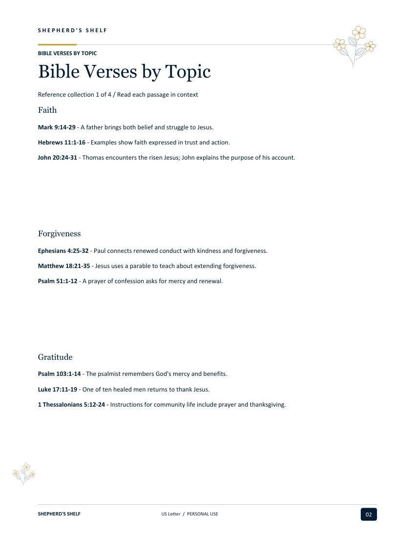 Bible Verses by Topic — printable worksheet page from the finished US Letter PDF