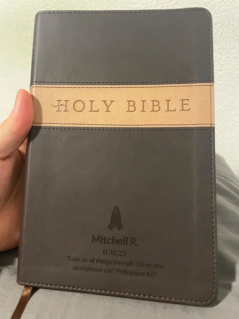 NLT Brown Tan Standard Size Holy Bible Small Print, photographed by Mitchell R..