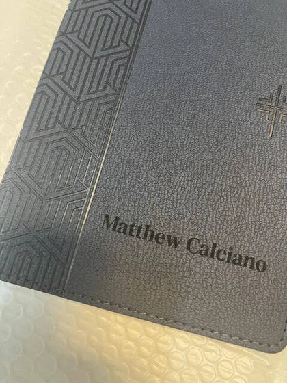 Personalized NLT Blue Standard Size Holy Bible Small Print | Geometric; customer photo by Matthew Calciano