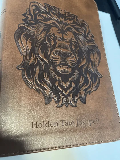 Personalized ESV Dark Brown Standard Size Holy Bible Medium Print | Royal Lion; customer photo by Doreen Lawrence