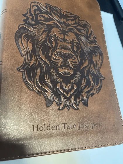 Personalized ESV Dark Brown Standard Size Holy Bible Medium Print | Royal Lion; customer photo by Doreen Lawrence