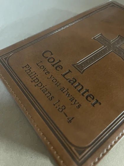 Personalized KJV Dark Brown Compact Size Holy Bible Large Print; customer photo by Cole Lanter