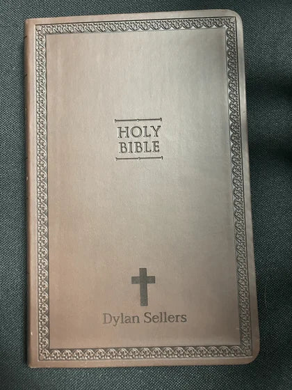 Personalized NIV Brown Standard Size Thinline Holy Bible Small Print; customer photo by Dylan Sellers