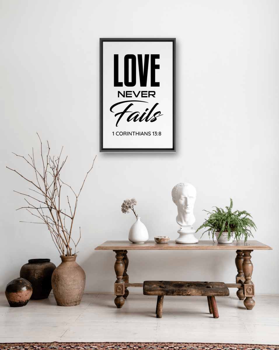 1 CORINTHIANS 13:8 Framed Canvas - Shepherds Shelf
