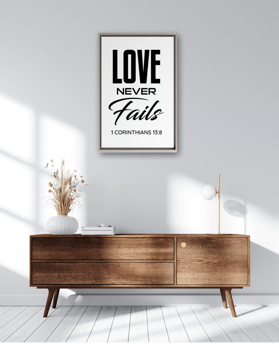 1 CORINTHIANS 13:8 Framed Canvas - Shepherds Shelf