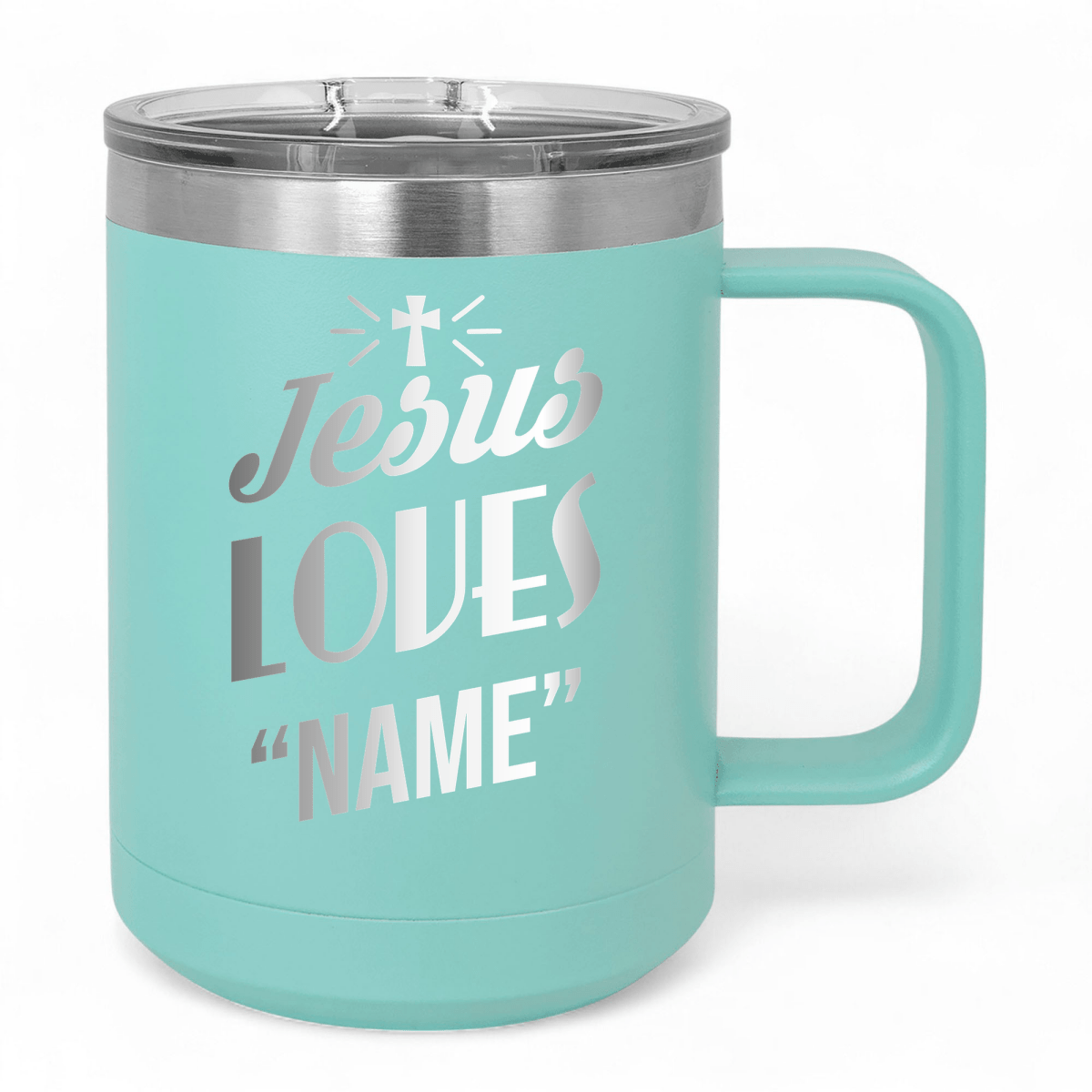 15 Oz Coffee Tumbler with Handle | Customized Jesus Loves Cross | Christian Coffee Mug with Sliding Lid | Black - Shepherds Shelf