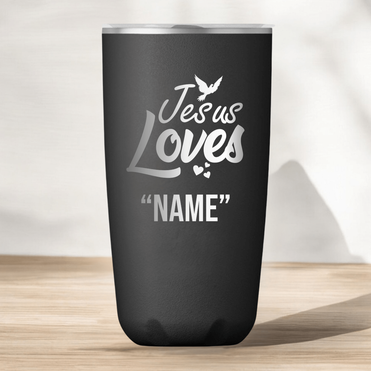 18 Oz, Onyx Coffee Tumbler Jesus Loves Dove Funny Christian Mug with Sliding Lid - Shepherds Shelf