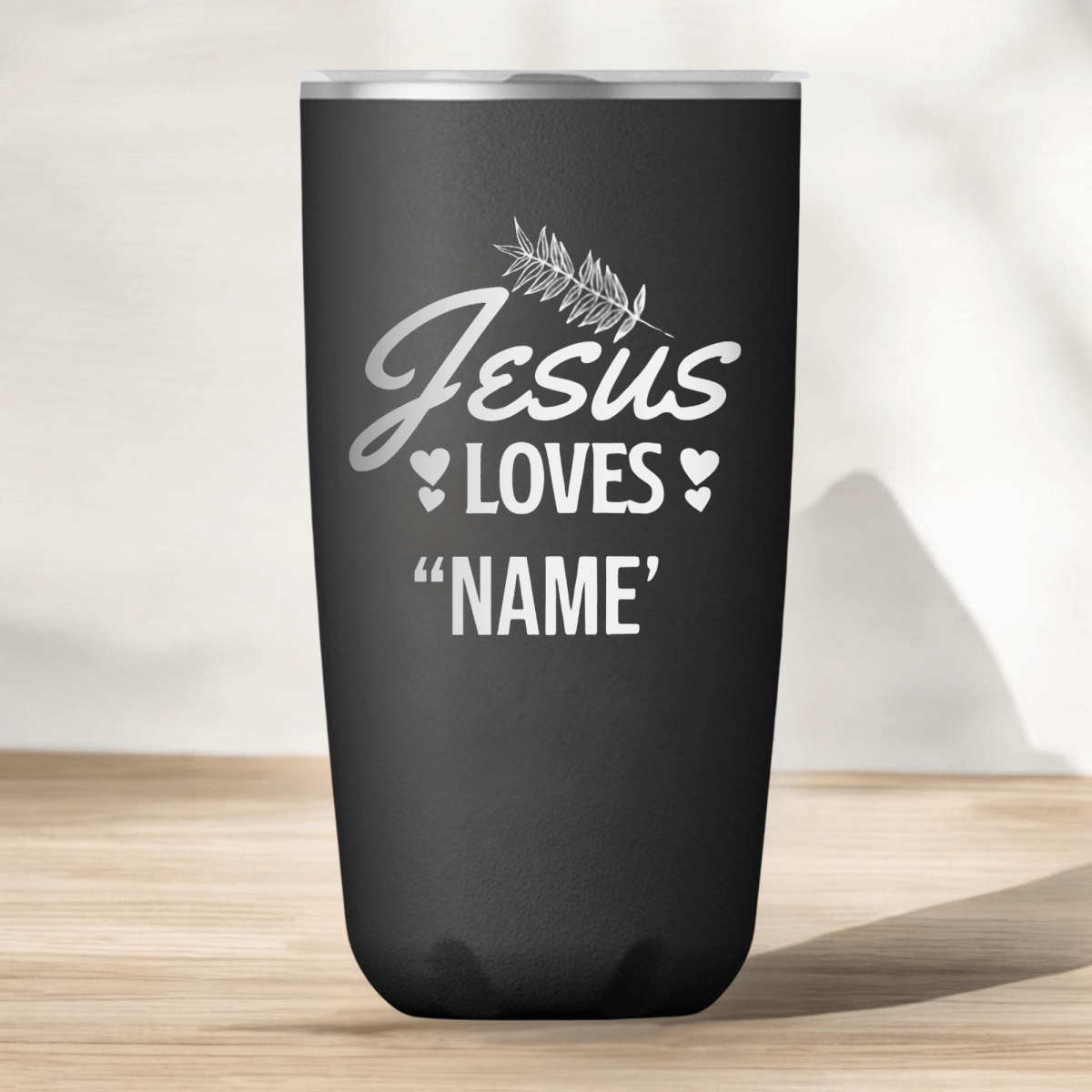 18 Oz, Onyx Coffee Tumbler Jesus Loves Foliage Funny Christian Mug with Sliding Lid - Shepherds Shelf