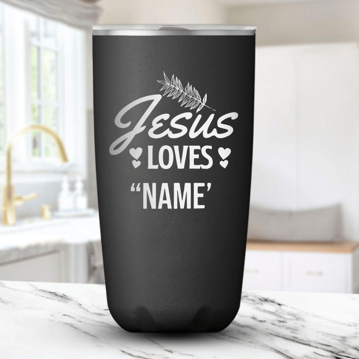 18 Oz, Onyx Coffee Tumbler Jesus Loves Foliage Funny Christian Mug with Sliding Lid - Shepherds Shelf