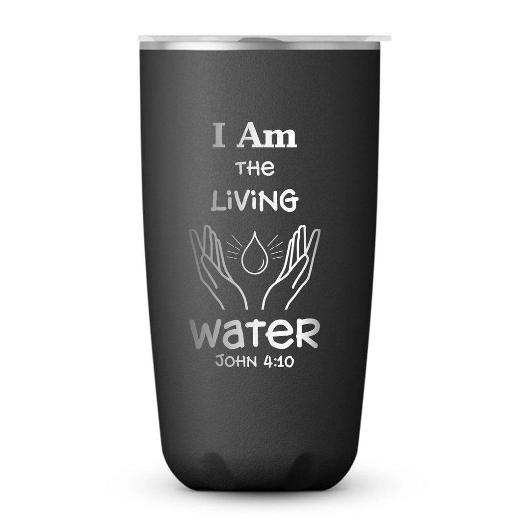 18 Oz, Onyx Coffee Tumbler Living Water + Hand Illustration Funny Christian Mug with Sliding Lid - Shepherds Shelf