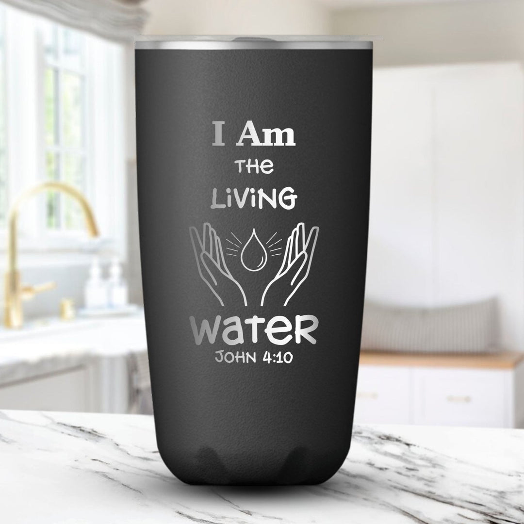 18 Oz, Onyx Coffee Tumbler Living Water + Hand Illustration Funny Christian Mug with Sliding Lid - Shepherds Shelf