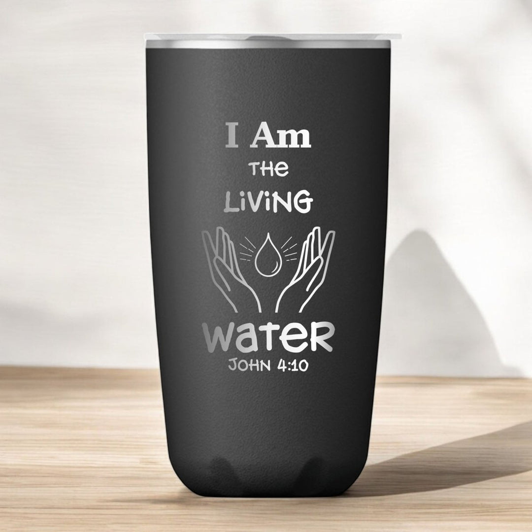 18 Oz, Onyx Coffee Tumbler Living Water + Hand Illustration Funny Christian Mug with Sliding Lid - Shepherds Shelf