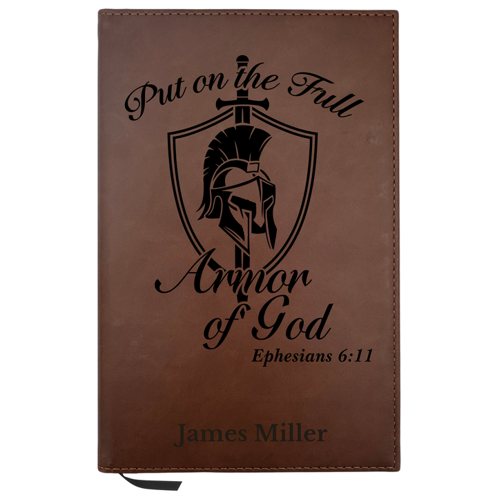 Personalized Brown Leatherette Journal Notebook | Armor of God II