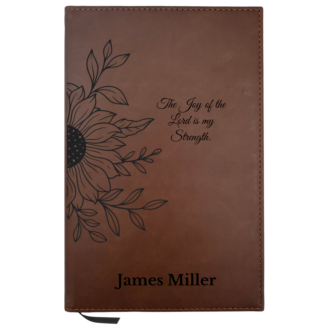 Personalized Brown Leatherette Journal Notebook | Sun Flower II