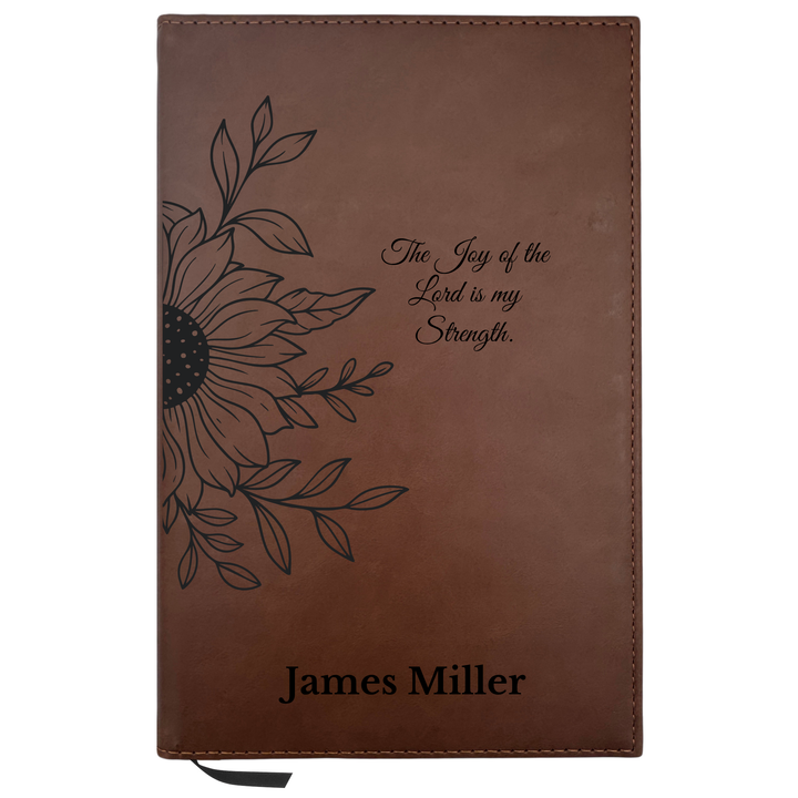 Personalized Brown Leatherette Journal Notebook | Sun Flower II
