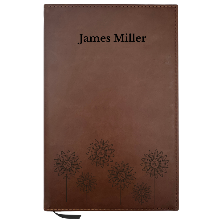 Personalized Brown Leatherette Journal Notebook | Sun Flower