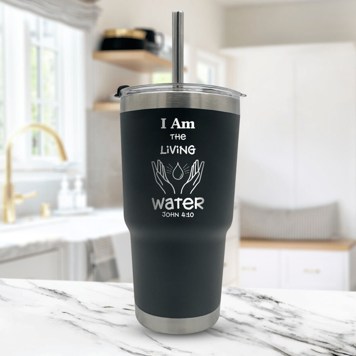 20 Oz, Arcticware Tumbler Living Water + Hand Illustration Funny Christian Travel Mug with Lid - Shepherds Shelf