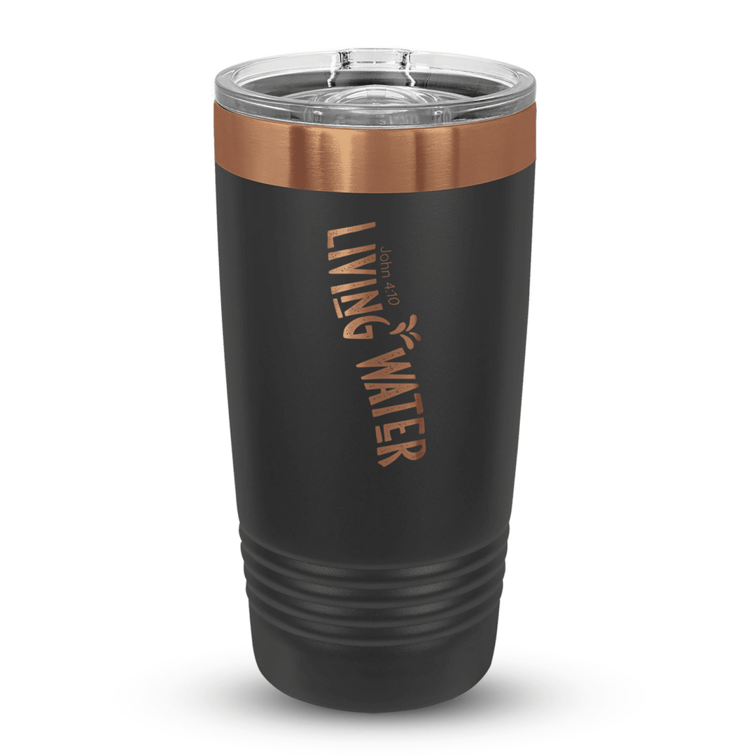 20 Oz Custom Tumbler Stainless Steel with Sliding Lid | Living Water 4 Design | Rose Gold, Black - Shepherds Shelf