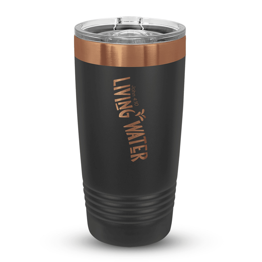 20 Oz Custom Tumbler Stainless Steel with Sliding Lid | Living Water 4 Design | Rose Gold, Black - Shepherds Shelf