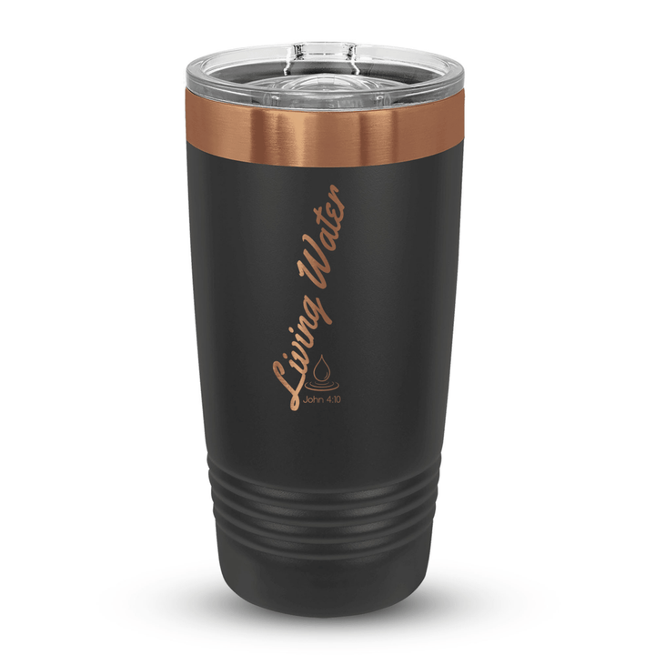 20 Oz Custom Tumbler Stainless Steel with Sliding Lid | Living Water 5 Design | Rose Gold, Black - Shepherds Shelf