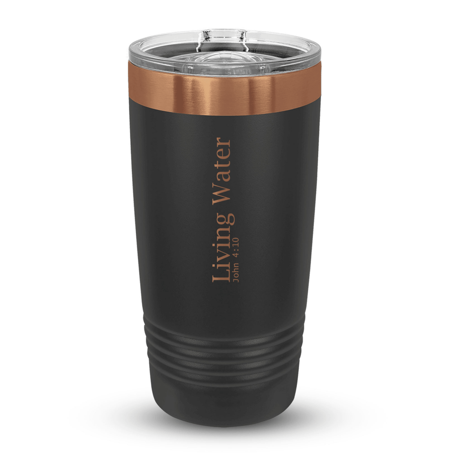 20 Oz Custom Tumbler Stainless Steel with Sliding Lid | Living Water 6 Design | Rose Gold, Black - Shepherds Shelf
