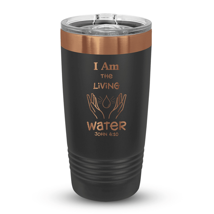 20 Oz Custom Tumbler Stainless Steel with Sliding Lid | Living Water + Hand Illustration Design | Rose Gold, Black - Shepherds Shelf