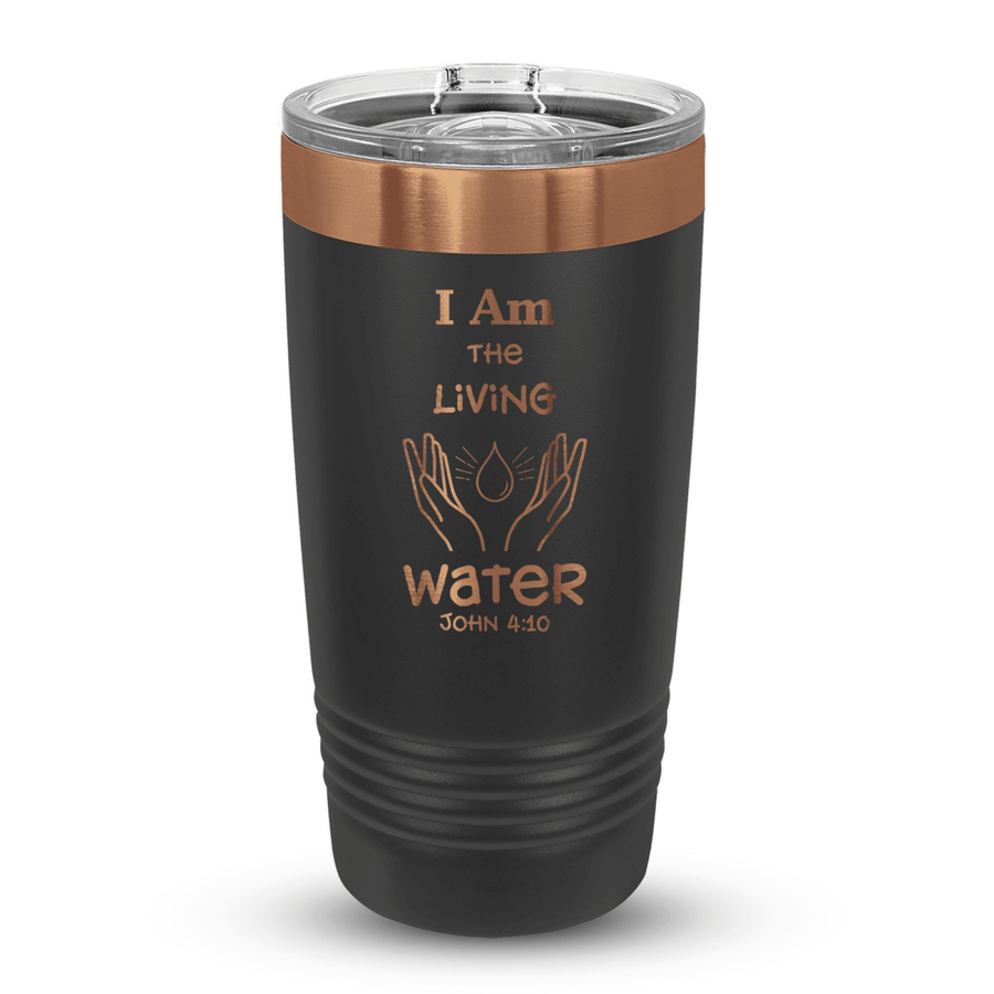 20 Oz Custom Tumbler Stainless Steel with Sliding Lid | Living Water + Hand Illustration Design | Rose Gold, Black - Shepherds Shelf
