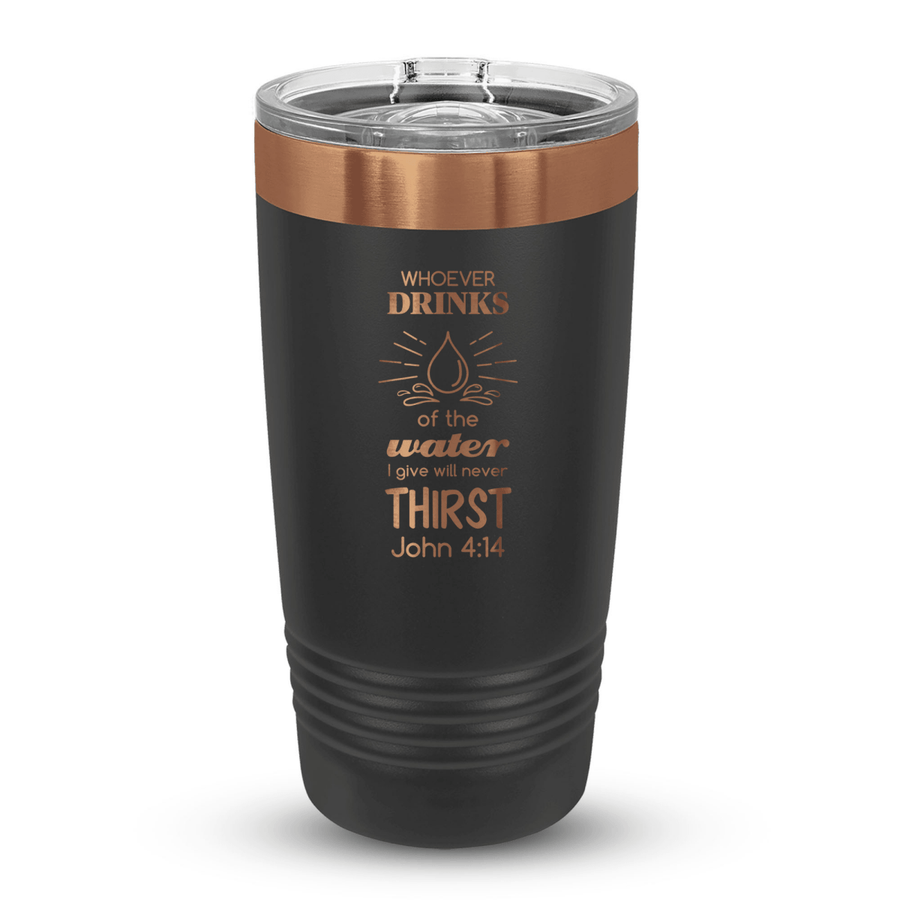 20 Oz Custom Tumbler Stainless Steel with Sliding Lid | Whoever Drink + Water Illustration Design | Rose Gold, Black - Shepherds Shelf