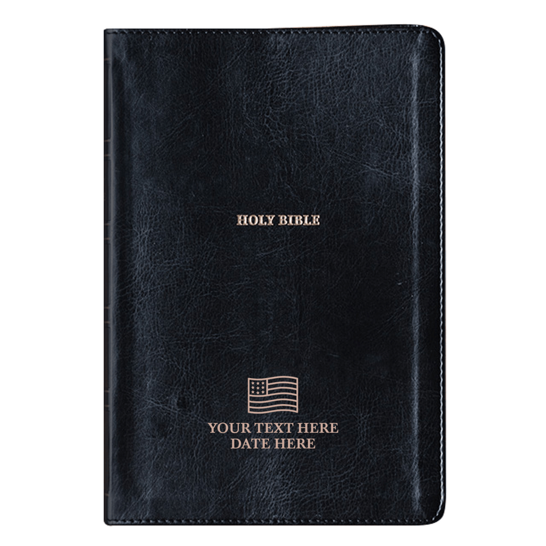 Personalized NKJV Holy Bible Faux Leather New King James Thinline Black Bible with God Bless America Design | Shepherds Shelf