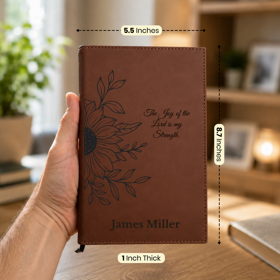 Personalized Brown Leatherette Journal Notebook | Sun Flower II