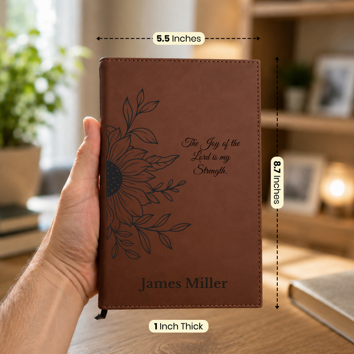 Personalized Brown Leatherette Journal Notebook | Sun Flower II