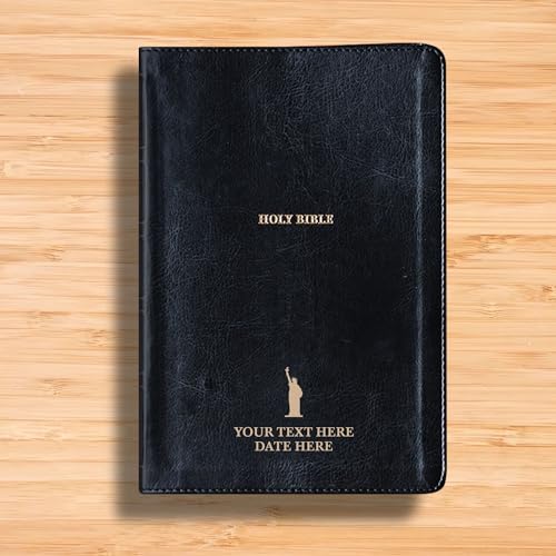 Personalized NKJV Holy Bible Faux Leather New King James Thinline Black Bible with God Bless America Design | Shepherds Shelf
