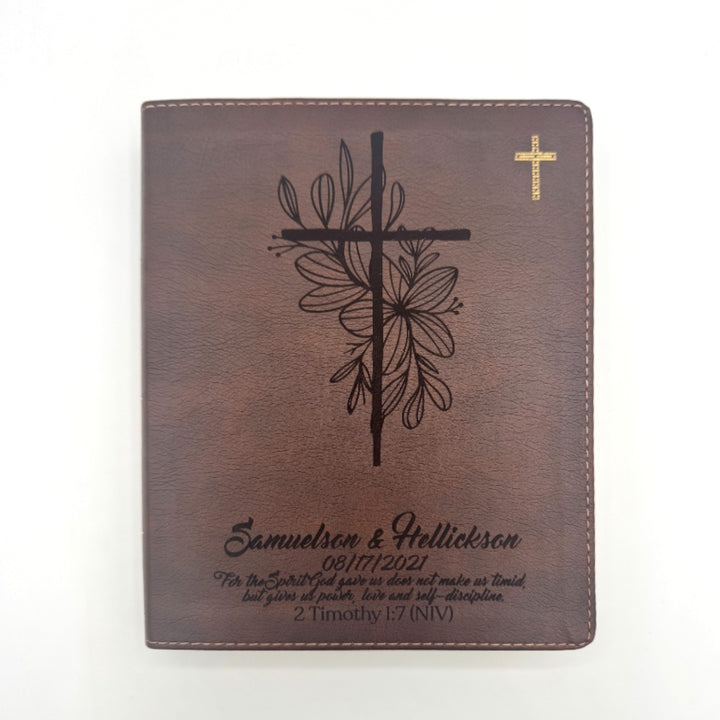 NIV Brown Standard Size Journaling Holy Bible Medium Print | Floral and Cross