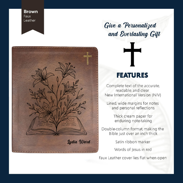 NIV Brown Standard Size Notetaking Holy Bible Medium Print | Blooming Flowers