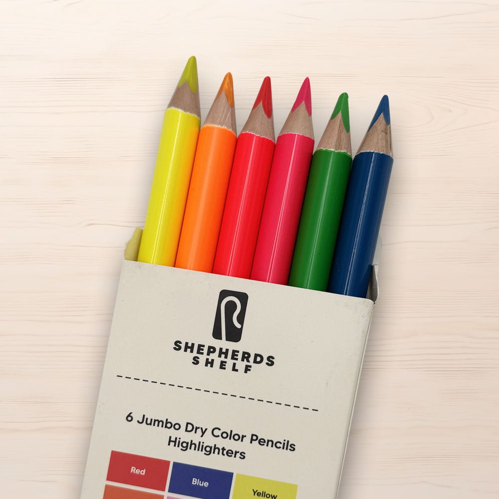 6 Pack Jumbo Dry Color Pencils Highlighter | Shepherds Shelf - Shepherds Shelf