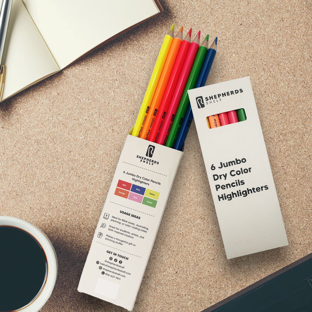 6 Pack Jumbo Dry Color Pencils Highlighter | Shepherds Shelf - Shepherds Shelf