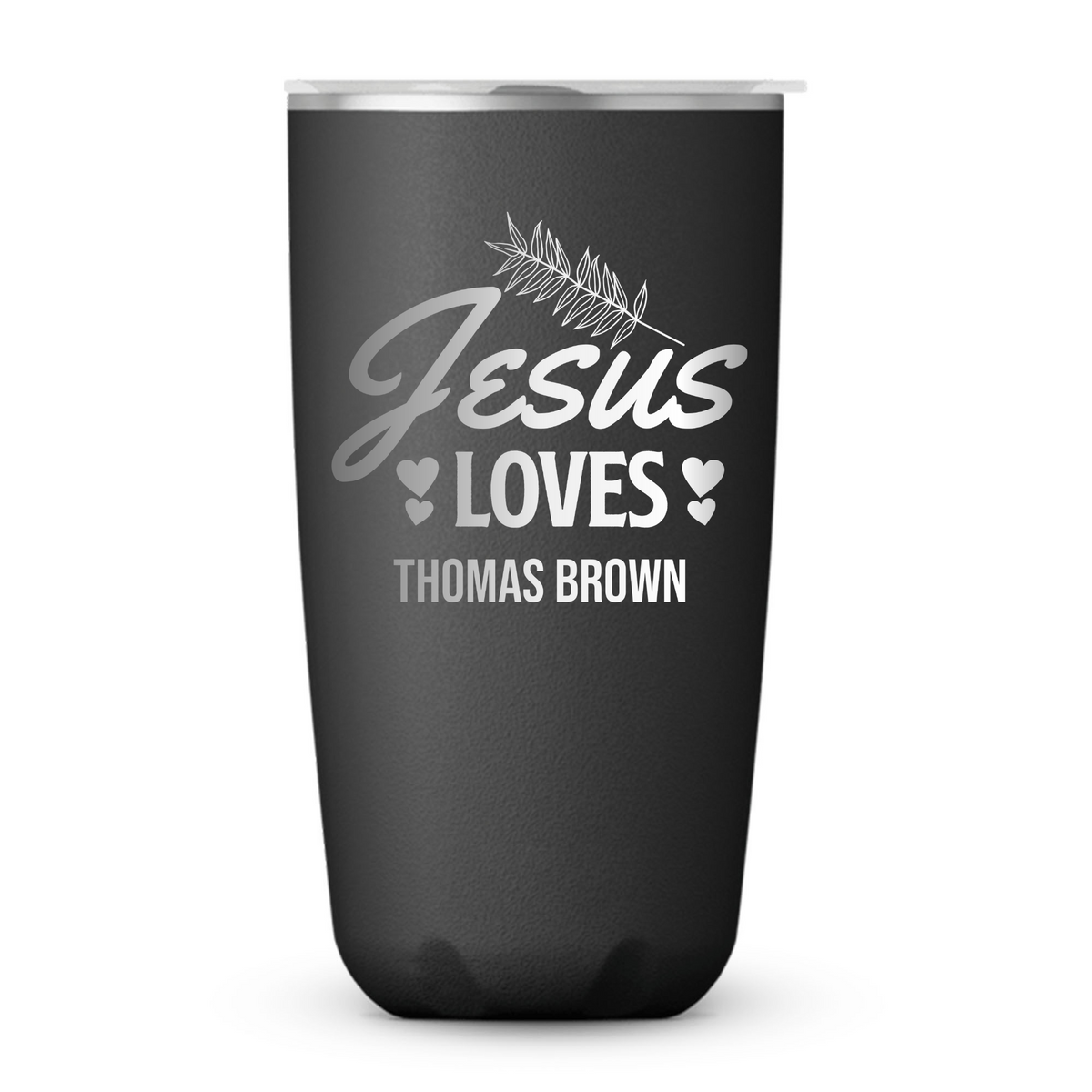 18 Oz, Onyx Coffee Tumbler Jesus Loves Foliage Funny Christian Mug with Sliding Lid