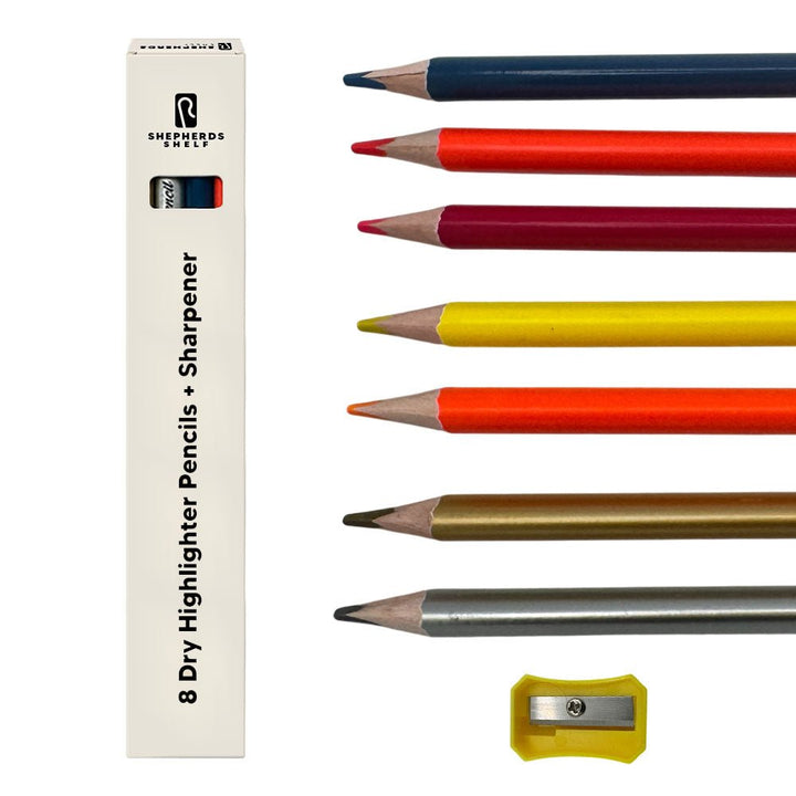 8 Pack Dry Highlighter Pencil + Sharpener | Shepherds Shelf - Shepherds Shelf
