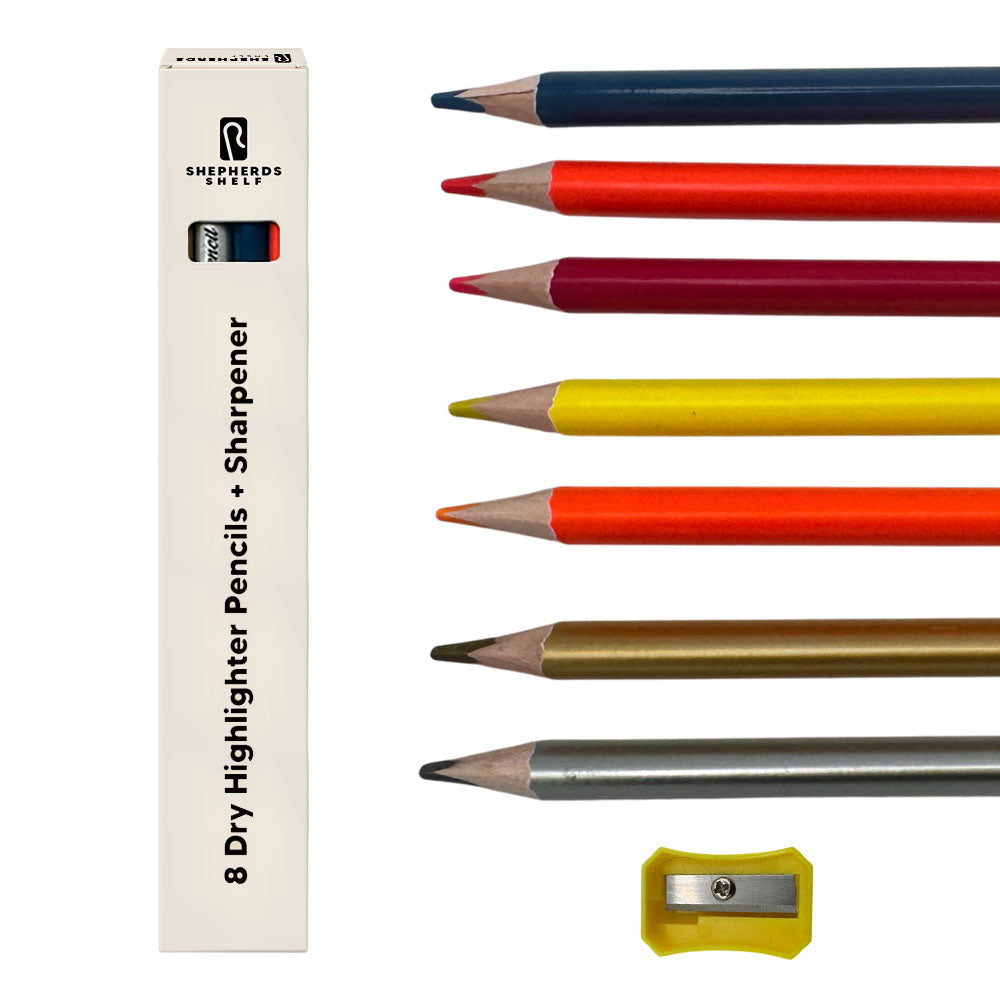 8 Pack Dry Highlighter Pencil + Sharpener | Shepherds Shelf