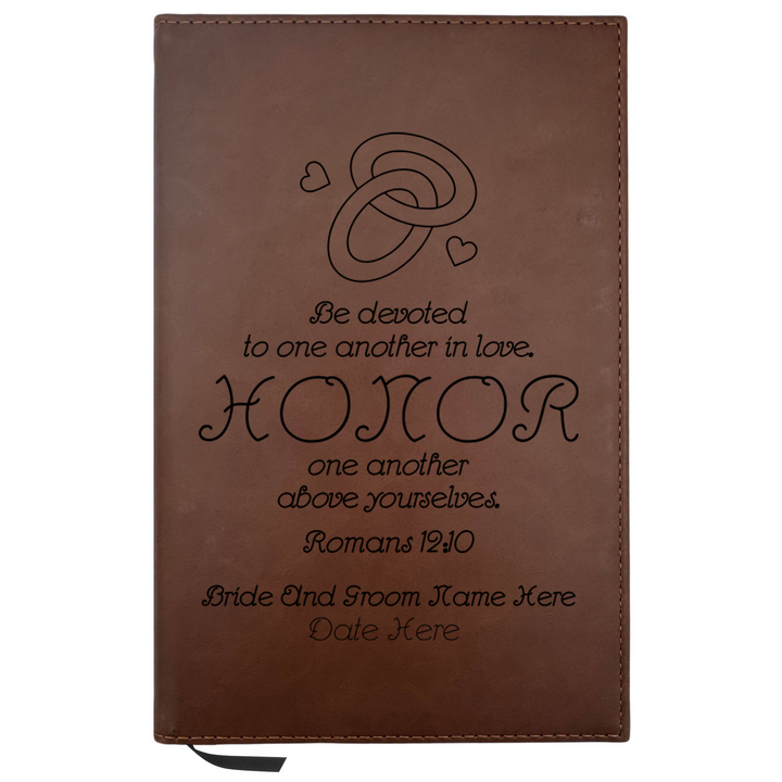 Personalized Brown Leatherette Journal Notebook | Wedding Collection