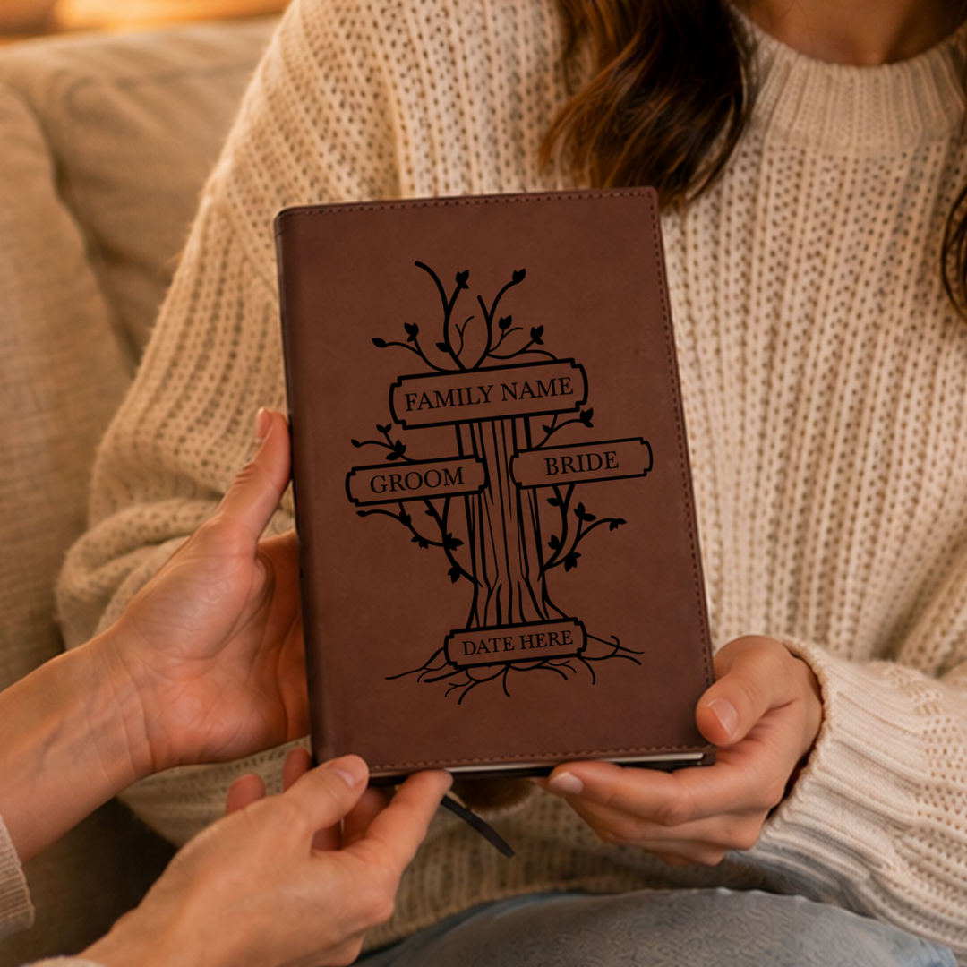 Personalized Brown Leatherette Journal Notebook | Wedding Collection