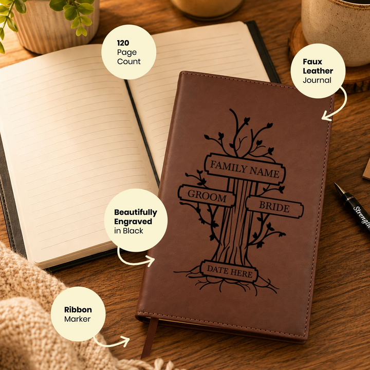 Personalized Brown Leatherette Journal Notebook | Wedding Collection
