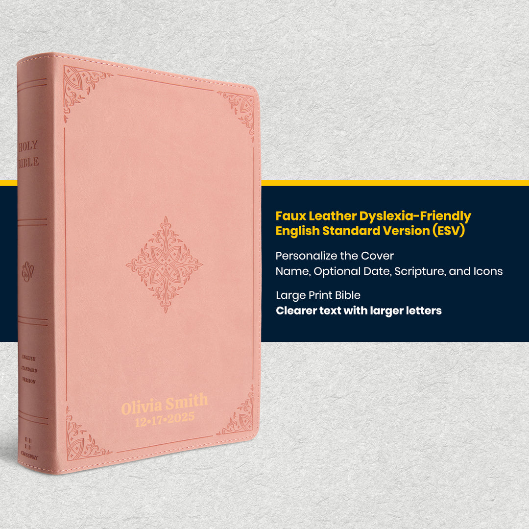 Custom ESV Large Print Dyslexia-Friendly Bible in Faux Leather Pink | Christian Gift for Easier Reading
